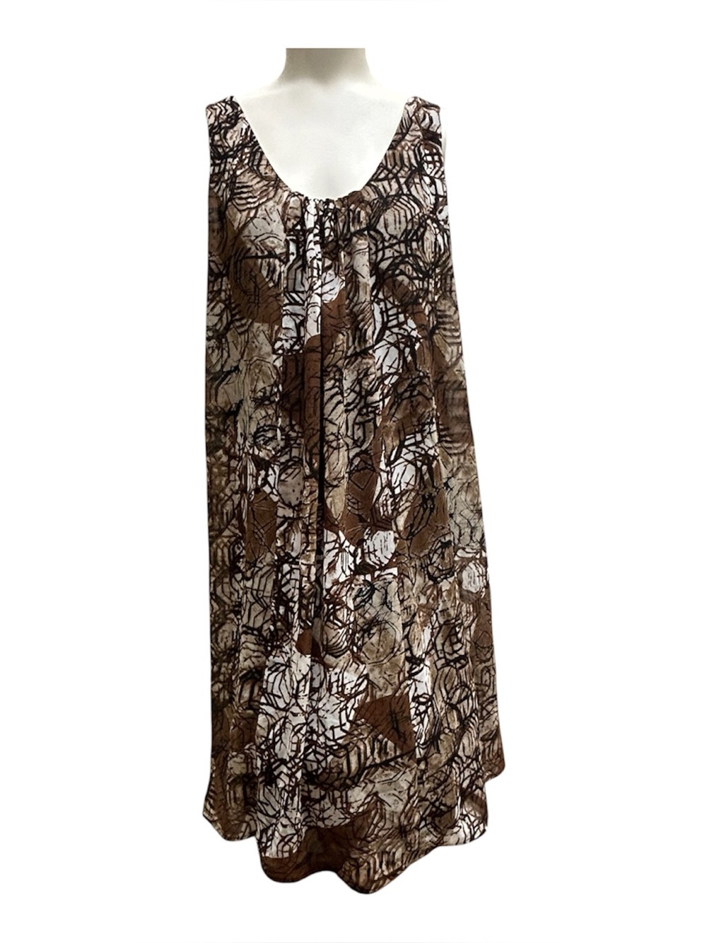 Jonathan Martin Dress Womens 10 Brown Print Flowy Tanks Sleeveless Summer